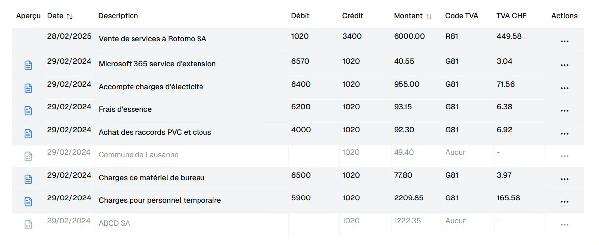 Transazioni Contabili - Liste des écritures comptables